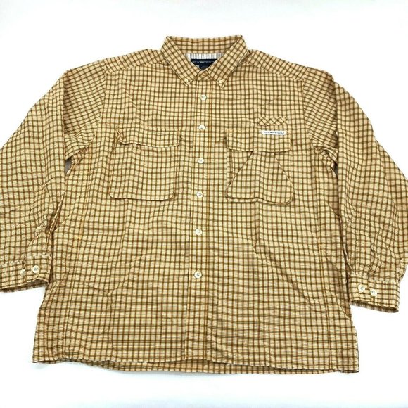 Exofficio Other - ExOfficio Mens Fishing Button Front Shirt Orange Plaid Mesh Lined Flap Pocket L